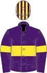 Purple, yellow hoop and armlet, striped cap