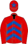 Red and royal blue chevrons, red sleeves, royal blue star on cap