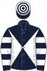 Dark blue and white diabolo, hooped sleeves and cap