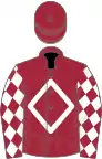 Maroon, white diamond frame, white diamonds on sleeves, maroon cap