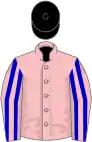 Pink, blue striped sleeves, black cap