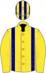 Yellow, navy blue braces, striped cap