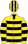 Yellow and black hoops, striped cap