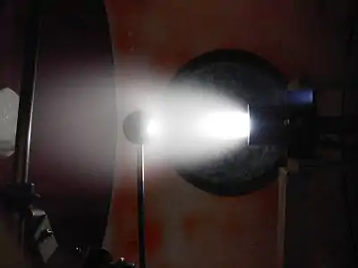 Spheric model interacting with CO2/.mw-parser-output .template-chem2-su{display:inline-block;font-size:80%;line-height:1;vertical-align:-0.35em}.mw-parser-output .template-chem2-su>span{display:block;text-align:left}.mw-parser-output sub.template-chem2-sub{font-size:80%;vertical-align:-0.35em}.mw-parser-output sup.template-chem2-sup{font-size:80%;vertical-align:0.65em}N2 'Mars'  like plasma low pressure supersonic flow. Phedra facility, ICARE, CNRS (Viviana Lago).