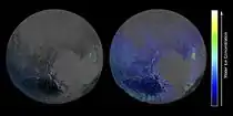Pluto - water ice distribution (false color; rel 29 January 2016)