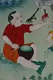 Painting of a drummer in Sanga Choeling Monastery