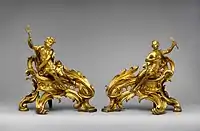 Pair of French Rococo firedogs (chenets); circa 1750; gilt bronze; dimensions of the first: 52.7 x 48.3 x 26.7&nbsp;cm, of the second: 45.1 x 49.1 x 24.8&nbsp;cm; Metropolitan Museum of Art