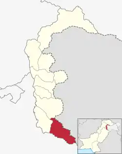 Map of Azad Kashmir with the Bhimber District highlighted in red