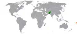 Map indicating locations of Pakistan and Samoa