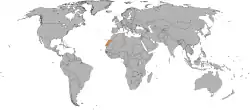 Map indicating locations of Panama and Sahrawi Arab Democratic Republic