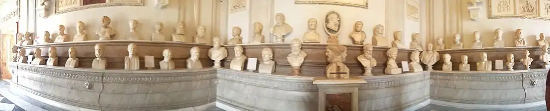 Panorama of busts displayed at Capitoline museum, Rome
