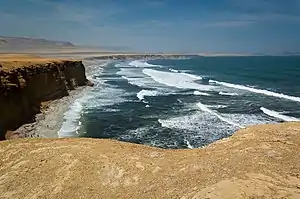 Waves breaking on the shore