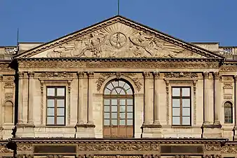 Baroque pediment of the Pavillon Saint-Germain-l'Auxerrois, part of the Palais du Louvre, Paris