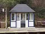 Platform shelter on the westbound platform – note slope of platform from south to north