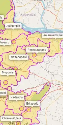 Mandal map of Palnadu district showing Pedakurapadu mandal