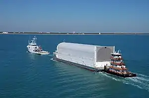 Barge carrying the Space Shuttle external tank for STS-119 under tow to Port Canaveral, Florida, United States
