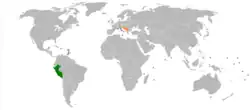 Map indicating locations of Peru and Yugoslavia