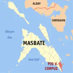 Map of Masbate with Pio V. Corpuz highlighted