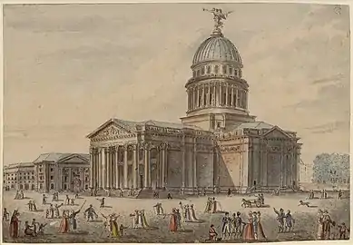 The Panthéon represented with a statue of Fame at its top