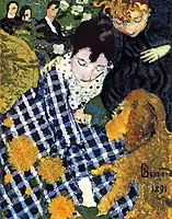 Woman with a Dog (1891).  The checked blouse was inspired by Japanese prints.