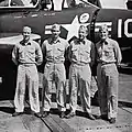 Four Naval aviators on board the USS Essex in 1955 include LTJG Grosvenor (second from left). From the 1955 Cruise Book of the Essex, page 156.