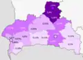 Poles in the region.mw-parser-output .legend{page-break-inside:avoid;break-inside:avoid-column}.mw-parser-output .legend-color{display:inline-block;min-width:1.25em;height:1.25em;line-height:1.25;margin:1px 0;text-align:center;border:1px solid black;background-color:transparent;color:black}.mw-parser-output .legend-text{}&nbsp;&nbsp;>5%.mw-parser-output .legend{page-break-inside:avoid;break-inside:avoid-column}.mw-parser-output .legend-color{display:inline-block;min-width:1.25em;height:1.25em;line-height:1.25;margin:1px 0;text-align:center;border:1px solid black;background-color:transparent;color:black}.mw-parser-output .legend-text{}&nbsp;&nbsp;2–5%.mw-parser-output .legend{page-break-inside:avoid;break-inside:avoid-column}.mw-parser-output .legend-color{display:inline-block;min-width:1.25em;height:1.25em;line-height:1.25;margin:1px 0;text-align:center;border:1px solid black;background-color:transparent;color:black}.mw-parser-output .legend-text{}&nbsp;&nbsp;1–2%.mw-parser-output .legend{page-break-inside:avoid;break-inside:avoid-column}.mw-parser-output .legend-color{display:inline-block;min-width:1.25em;height:1.25em;line-height:1.25;margin:1px 0;text-align:center;border:1px solid black;background-color:transparent;color:black}.mw-parser-output .legend-text{}&nbsp;&nbsp;0.5–1%.mw-parser-output .legend{page-break-inside:avoid;break-inside:avoid-column}.mw-parser-output .legend-color{display:inline-block;min-width:1.25em;height:1.25em;line-height:1.25;margin:1px 0;text-align:center;border:1px solid black;background-color:transparent;color:black}.mw-parser-output .legend-text{}&nbsp;&nbsp;<0.5%