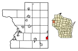 Location of Clayton in Polk County, Wisconsin.