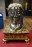 Head of pope Alexander; 1145; wood, silver, gilt bronze, gems, pearls and champlevé enamel; height: c. 45&nbsp;cm; Art & History Museum (Brussels, Belgium)