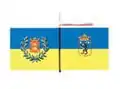 Colour of Pori Brigade has the blue and yellow colours of Satakunta, and the coats of arms of Satakunta and Finland Proper on its two sides. The colour carries the ribbon of the Order of the Cross of Liberty as a streamer.