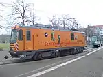 A rail maintenance vehicle at Platz der Einheit