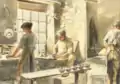 Potters with candlesticks on a table