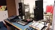 The current set up in the production room of the station