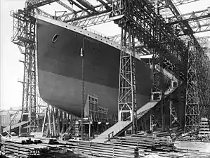 The Titanic's bow, a few moments before her launch, May 31, 1911
