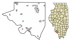 Location of Kaskaskia in Randolph County, Illinois.