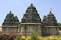 Rear view of trikutachala ("three towers") shrines in Mallikarjuna temple at Hirenallur