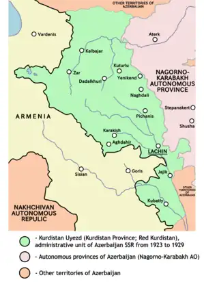 Location of Kurdistan uezd