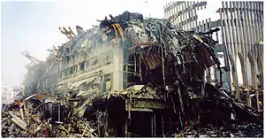 Remaining lowest floors of destroyed 3 WTC, September 2001.