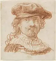 Red chalk, c. 1637, National Gallery of Art, Washington. The drawing seems to be done largely from the top down, without sharpening the chalk.