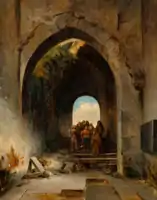 monks and young men amid ruins (undated, private collection)