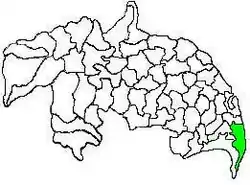 Mandal map of Guntur district showing Repalle mandal (in green)
