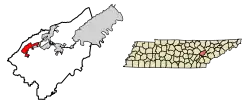Location of Rockwood in Roane County, Tennessee.