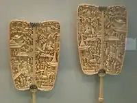 A pair of ivory fans depicting scenes from Romance of the Western Chamber, c. 1800–1911, Qing dynasty. On display at the Asian Art Museum in San Francisco, California.