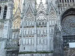 Sculpture and tracery on facade of Rouen Cathedral