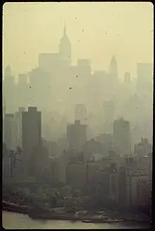 Image 18A 1973 photo of New York City skyscrapers in smog (from History of New York City (1946–1977))