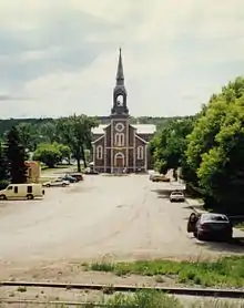 Sacred Heart Church Lebret showing street from highway