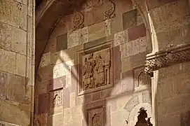 Reliefs on a wall inside the Saint Stepanos Monastery.