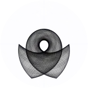 An orbit of the swinging Atwood's machine for 
  
    
      
        μ
        =
        3
      
    
    {\displaystyle \mu =3}
  
, 
  
    
      
        
          θ
          
            0
          
        
        =
        
          
            π
            2
          
        
      
    
    {\displaystyle \theta _{0}={\frac {\pi }{2}}}
  
, and zero initial velocity.