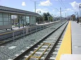 Light rail tracks with concrete railroad ties (sleepers)