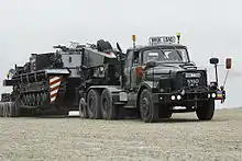 Scammell Contractor hauling Conqueror ARV2 FV222 tank recovery vehicle (REME)