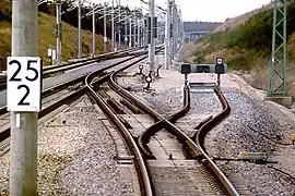 A trap road with buffer stops at the railway station of Allersberg, on the Nuremberg–Munich high-speed railway